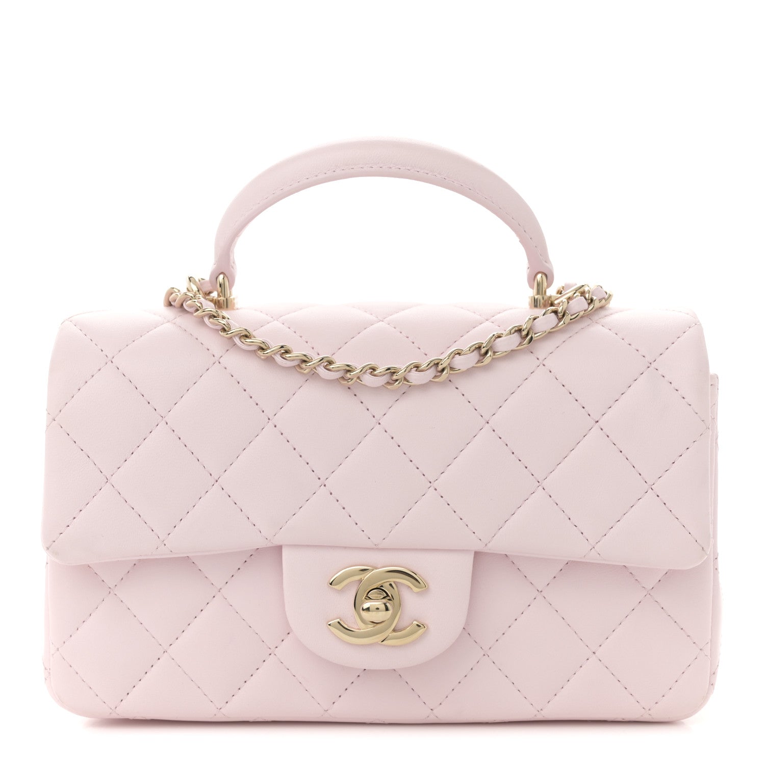 Lambskin Quilted Mini Top Handle Rectangular Flap Light Pink