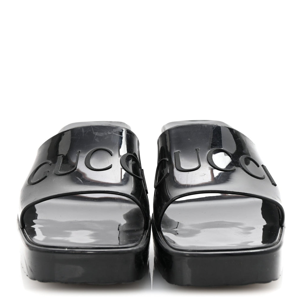 Rubber Gucci Logo Womens Platform 20/60mm Slide Sandals 36 Black