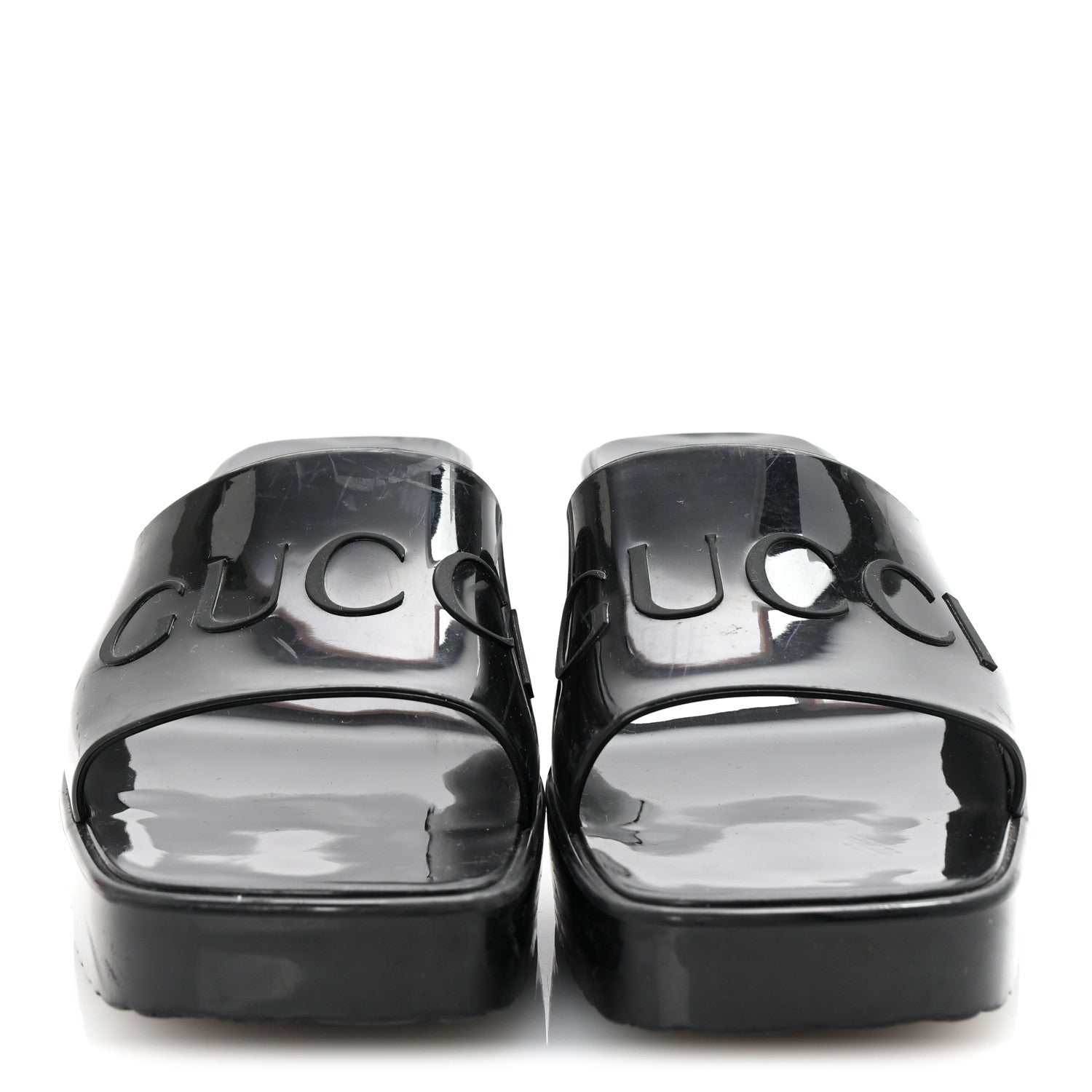 Rubber Gucci Logo Womens Platform 20/60mm Slide Sandals 36 Black