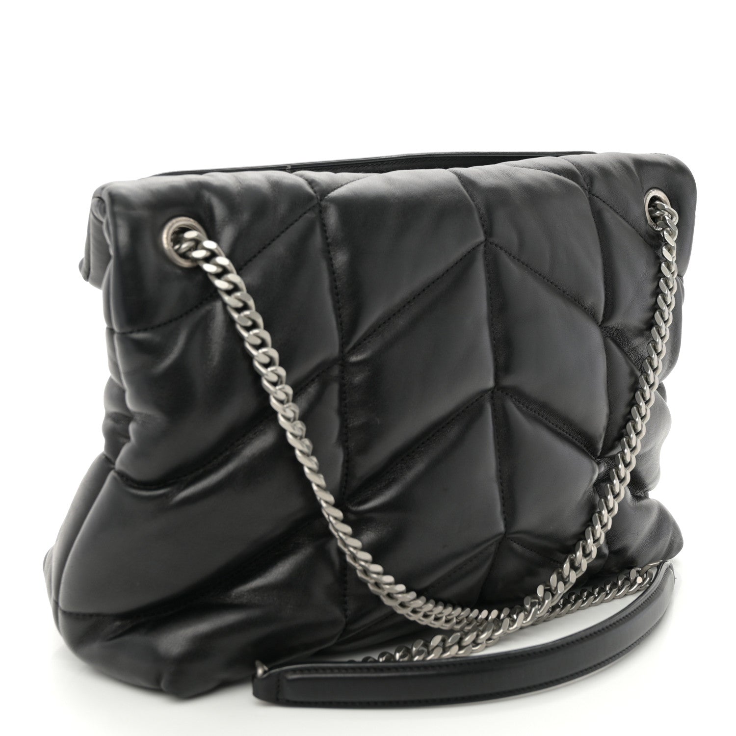 Lambskin Quilted Medium Loulou Puffer Monogram Chain Satchel Black