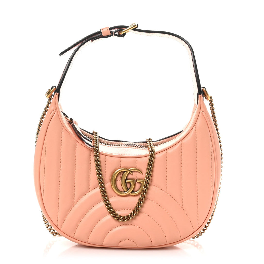 Calfskin Vertical Ring Matelasse Mini GG Marmont Half Moon Hobo Peachy Chic