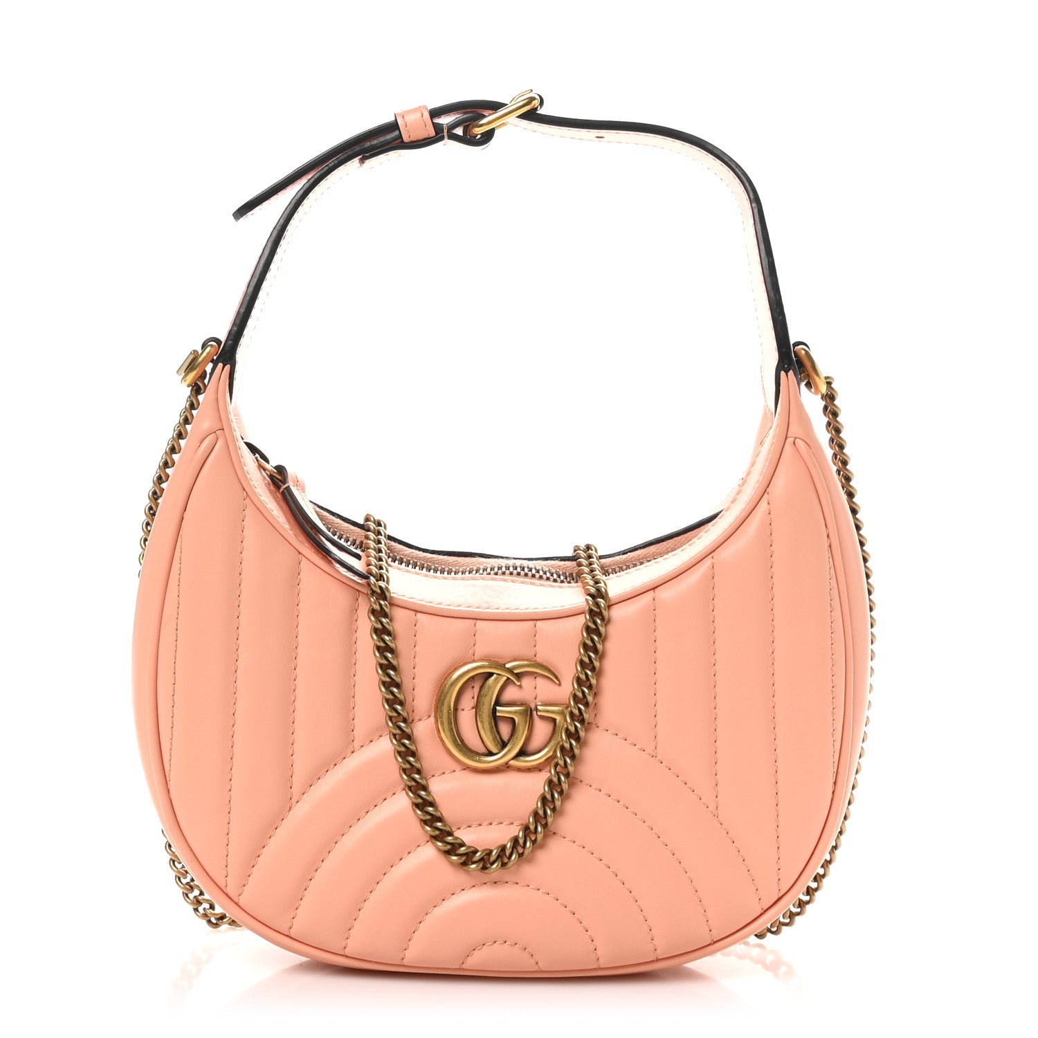 Calfskin Vertical Ring Matelasse Mini GG Marmont Half Moon Hobo Peachy Chic