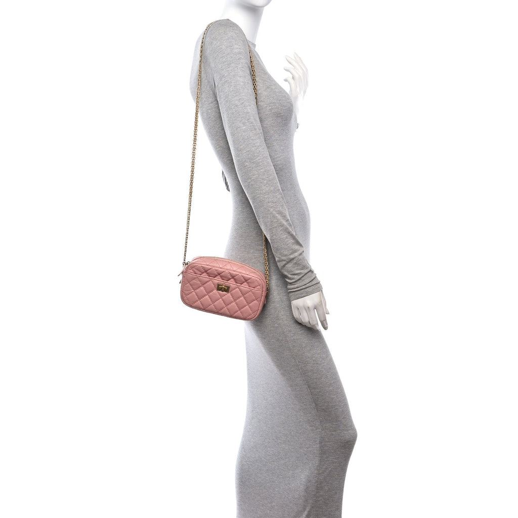 Aged Calfskin Quilted Mini Reissue Camera Case Pink