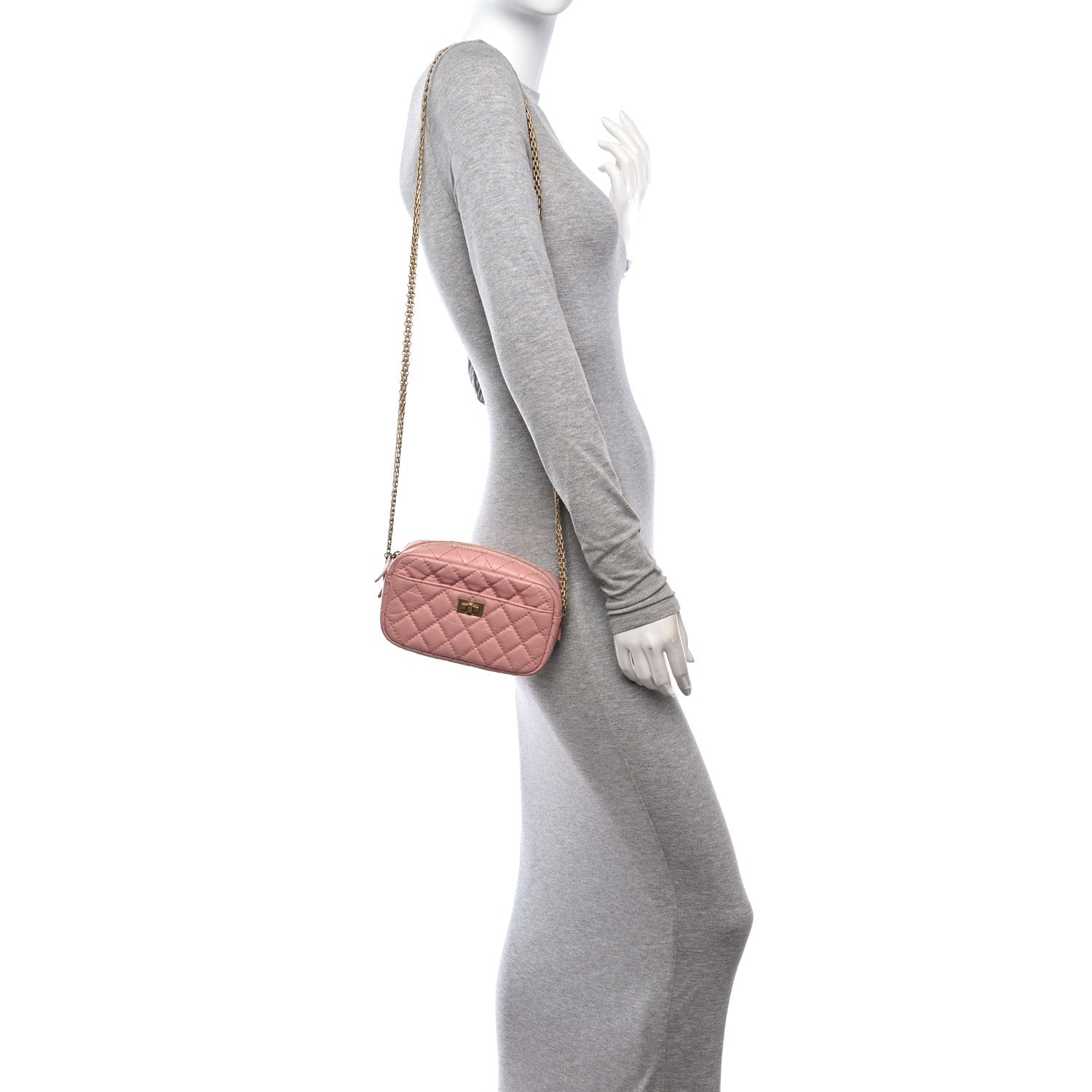 Aged Calfskin Quilted Mini Reissue Camera Case Pink