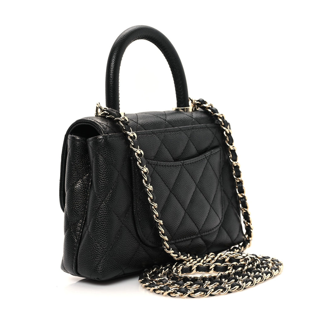 Caviar Quilted Coco Handle Clutch With Chain Black