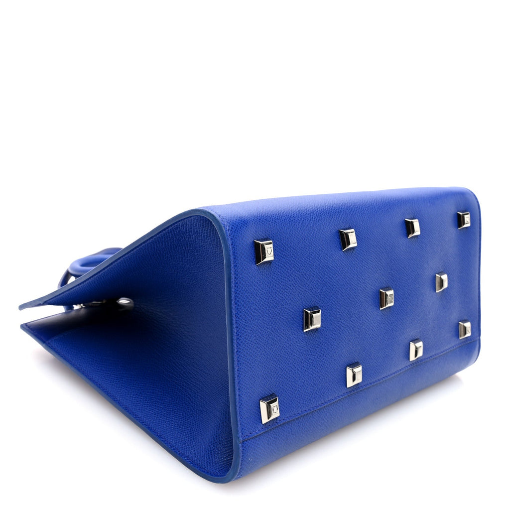 Hammered Calfskin Medium The Studio Box Bag Blue