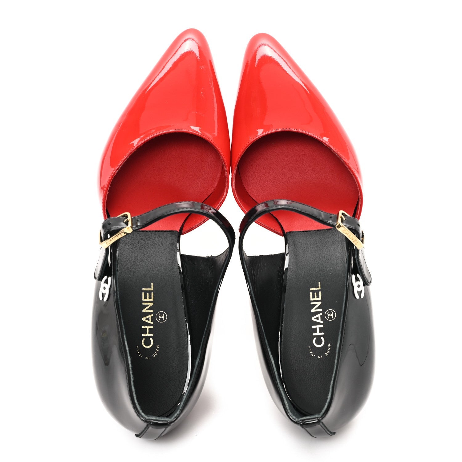Patent Calfskin CC Pumps 38.5 Pink Black