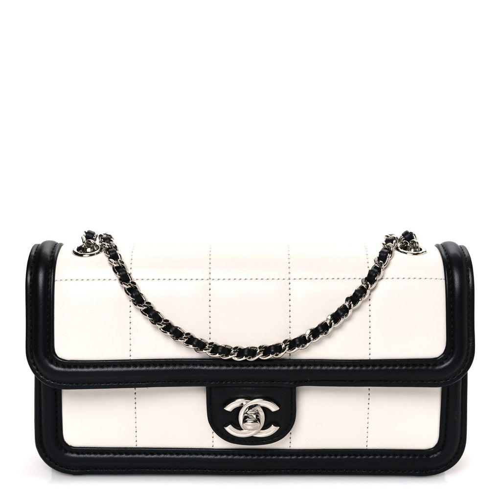 Lambskin Calfskin Chic Frame Flap Bag White Black
