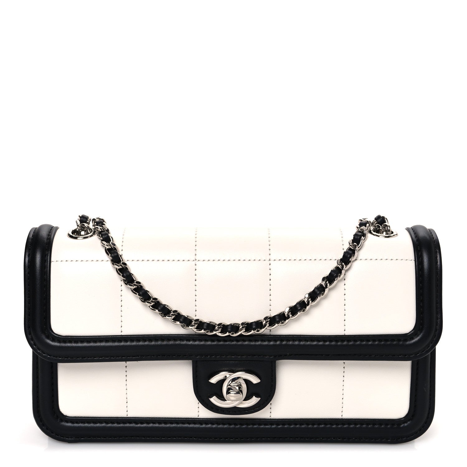 Lambskin Calfskin Chic Frame Flap Bag White Black