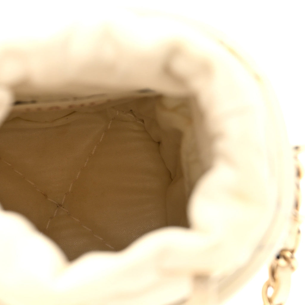 Lambskin Quilted Mini Bucket Bag With Chain White