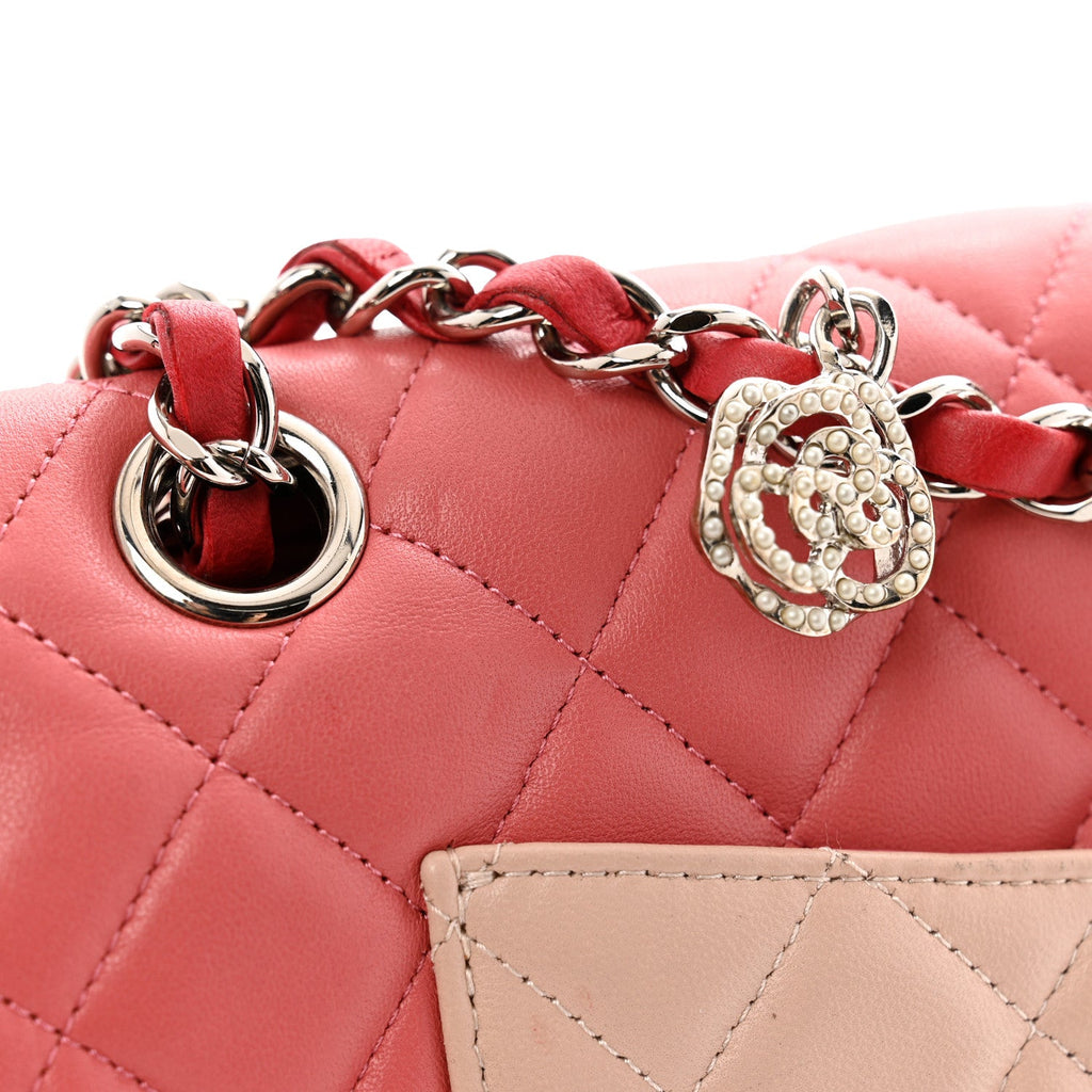 Lambskin Quilted Tri-Color Medium Valentine Charms Single Flap Pink