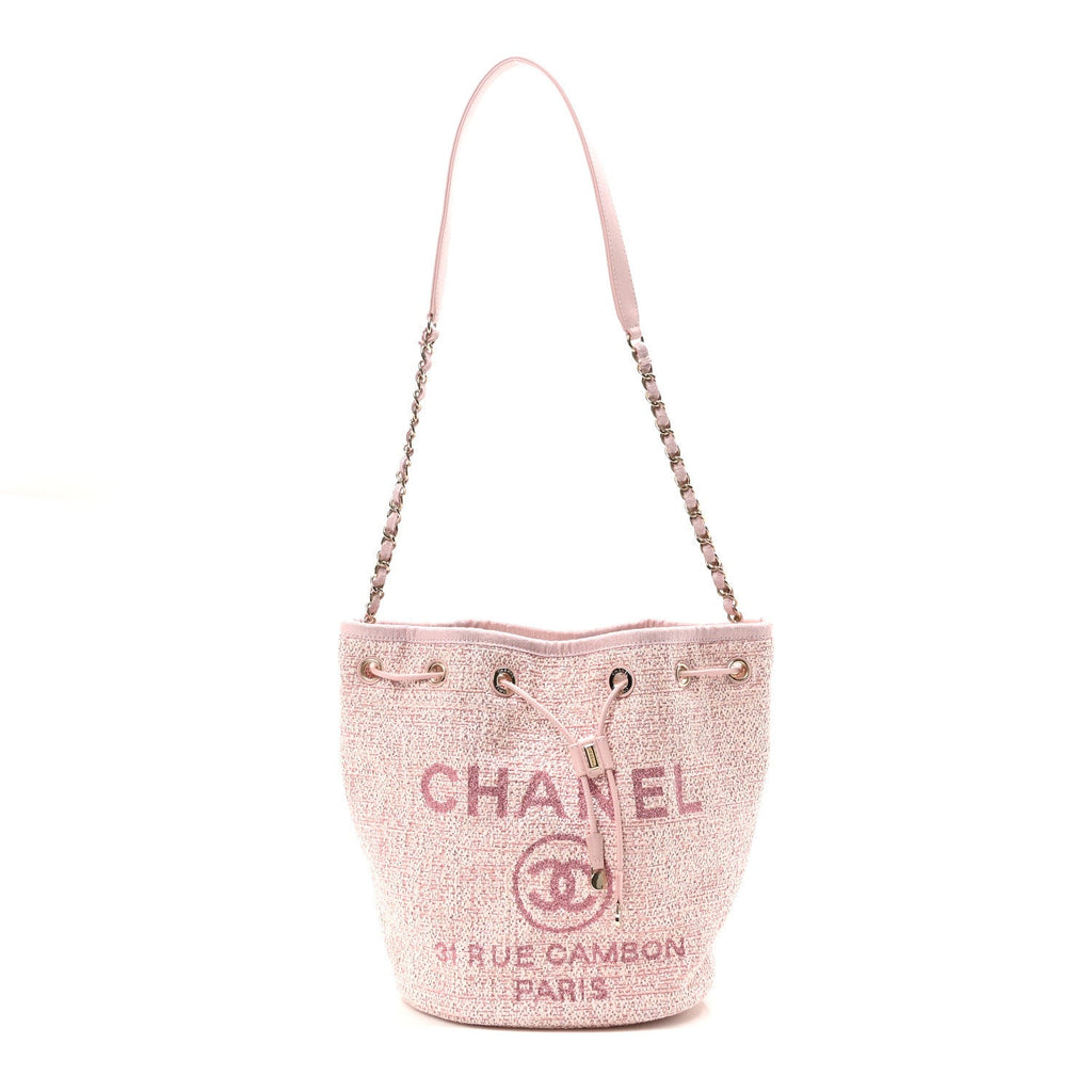 Lurex Boucle Deauville Drawstring Bucket Bag Pink