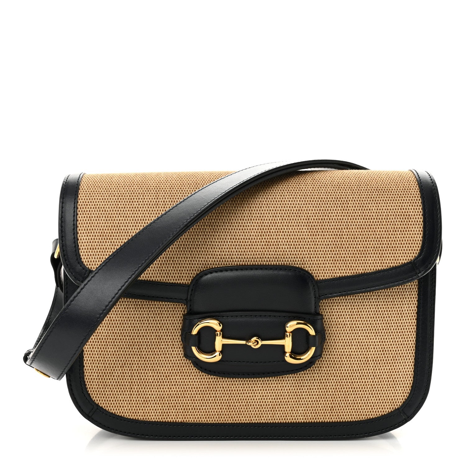 Vintage Rice Canvas Plutone Calfskin Horsebit 1955 Shoulder Bag Beige Blue
