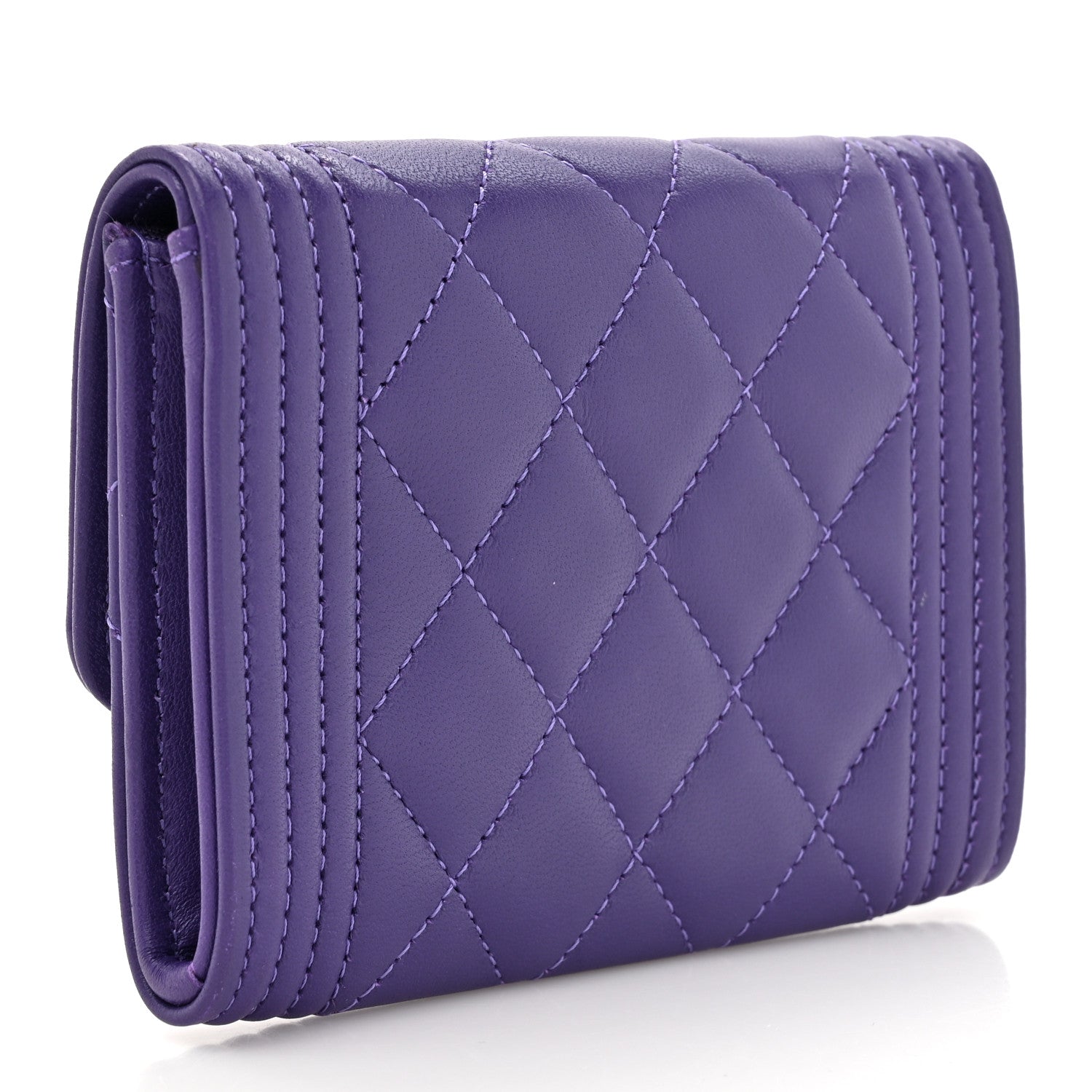 Lambskin Quilted Boy Flap  Holder Purple