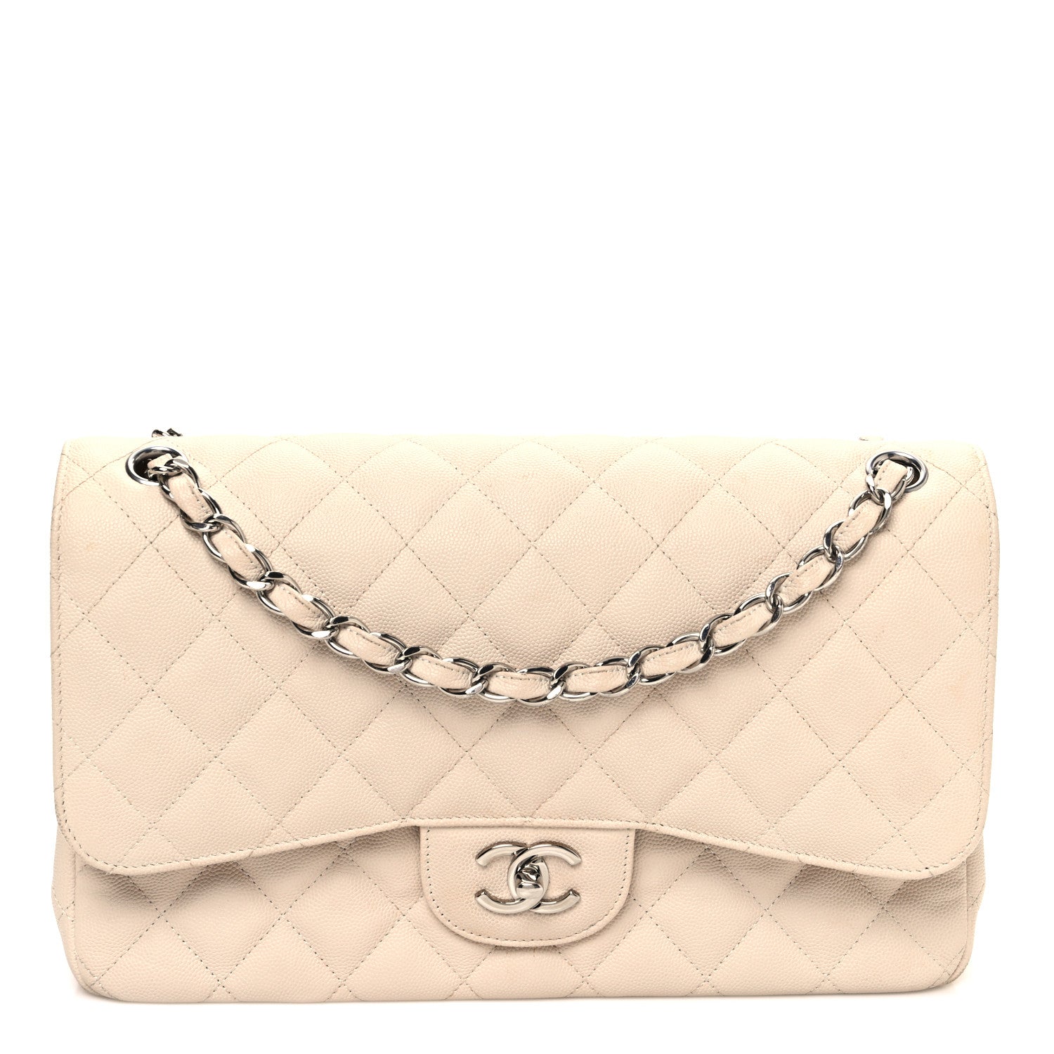Caviar Quilted Jumbo Double Flap Ivory