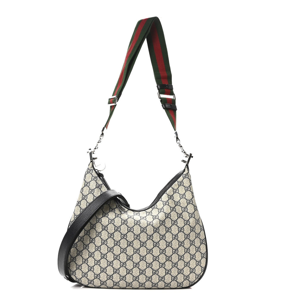 GG Supreme Monogram Textured Calfskin Web Large Attache Shoulder Bag Beige Blue