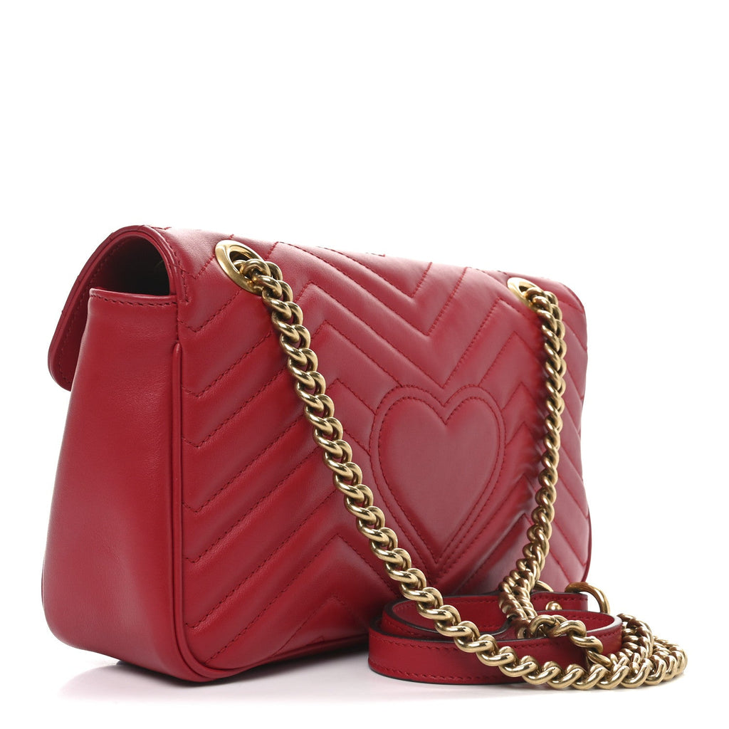Calfskin Matelasse Small GG Marmont Shoulder Bag Hibiscus Red