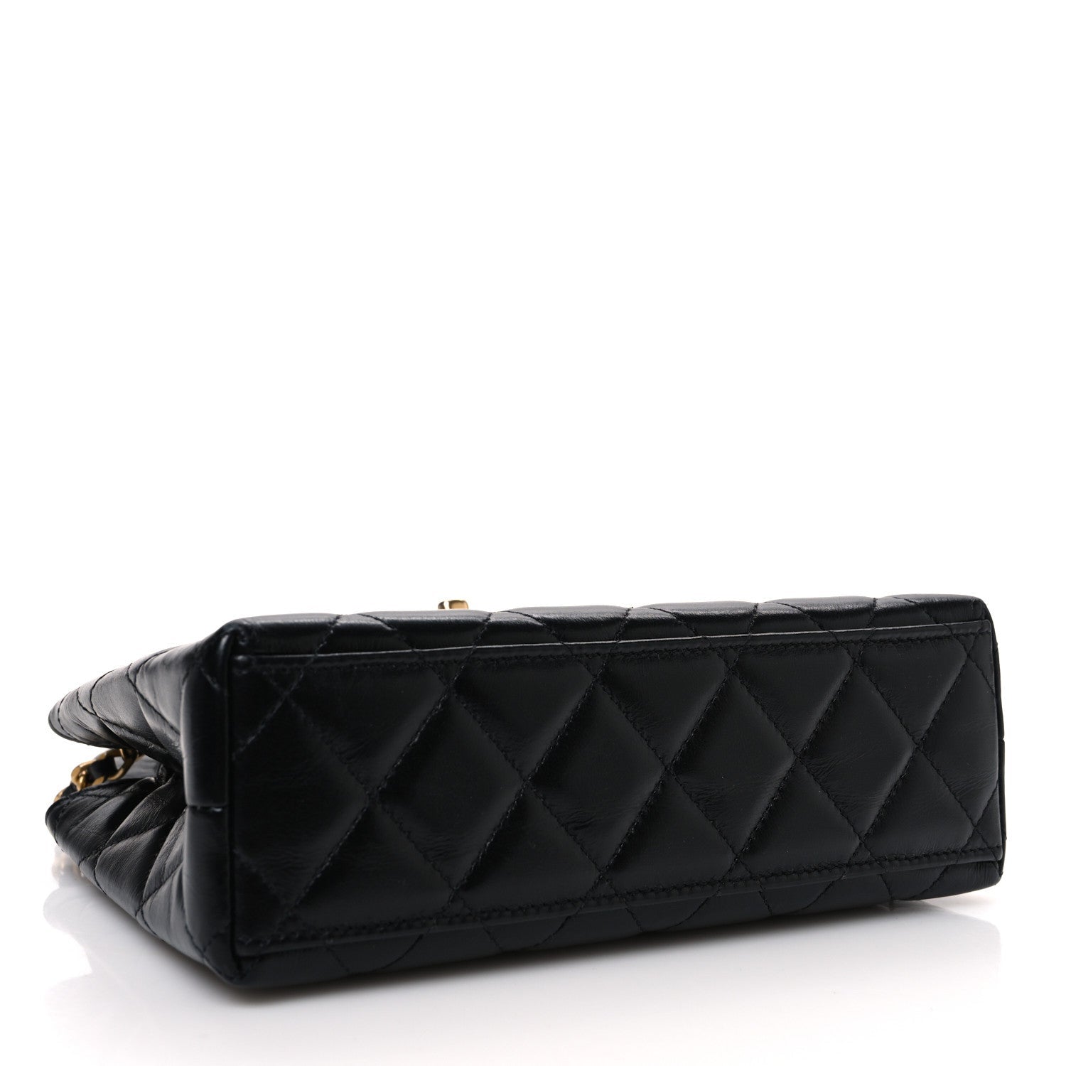 Shiny Aged Calfskin Quilted Nano Kelly Shopper Black