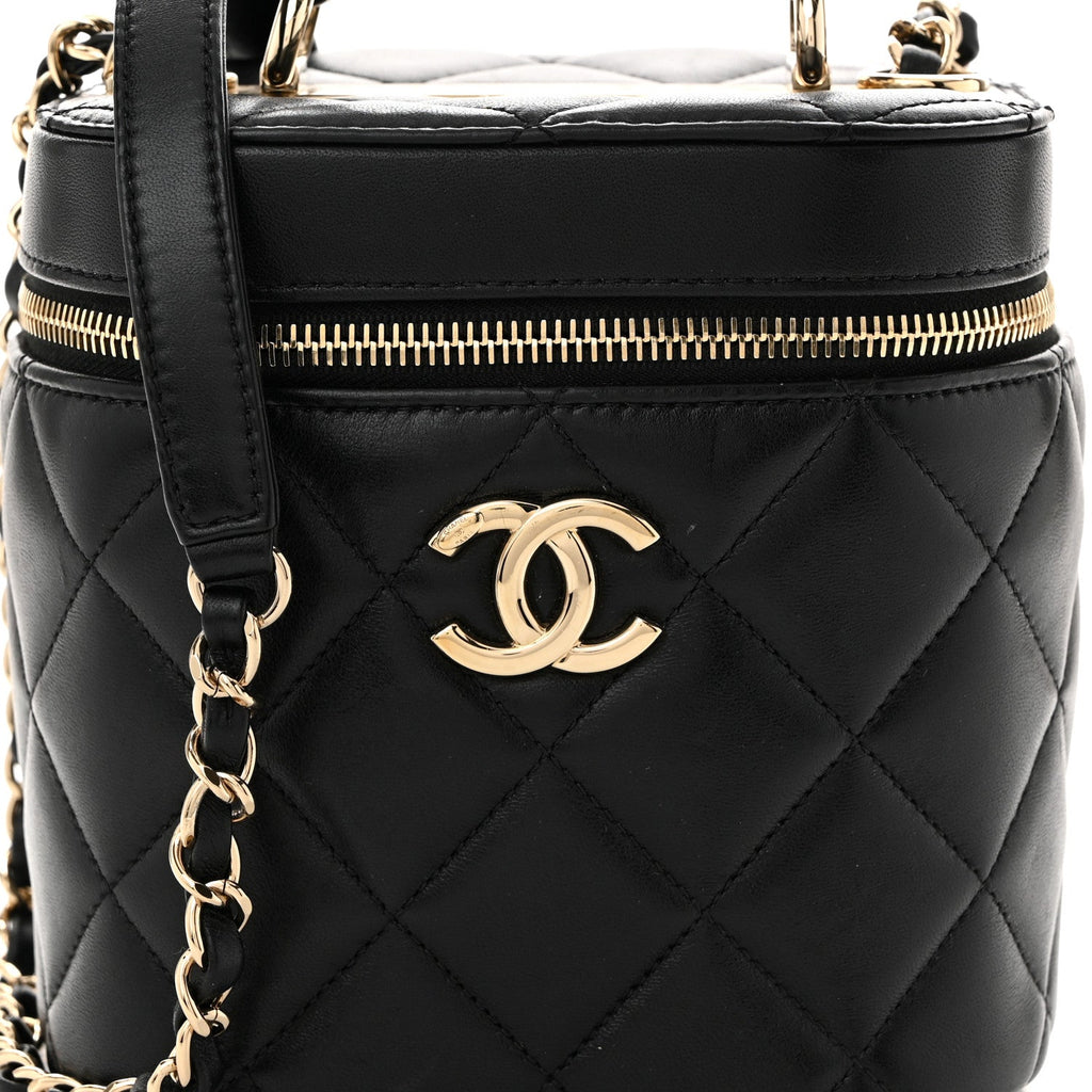 Lambskin Quilted Trendy Vanity Case Black