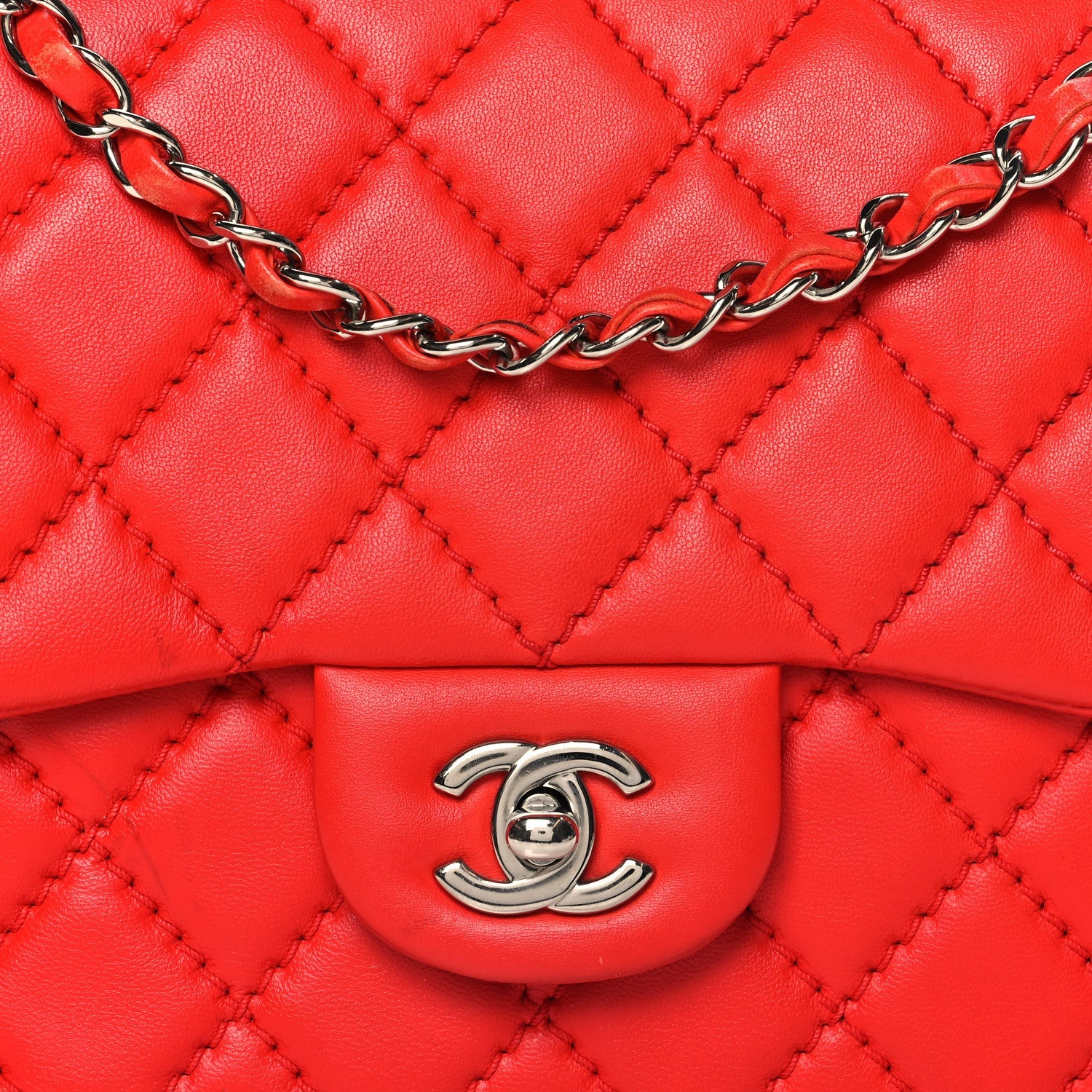 Lambskin Quilted Medium Easy Carry Flap Red