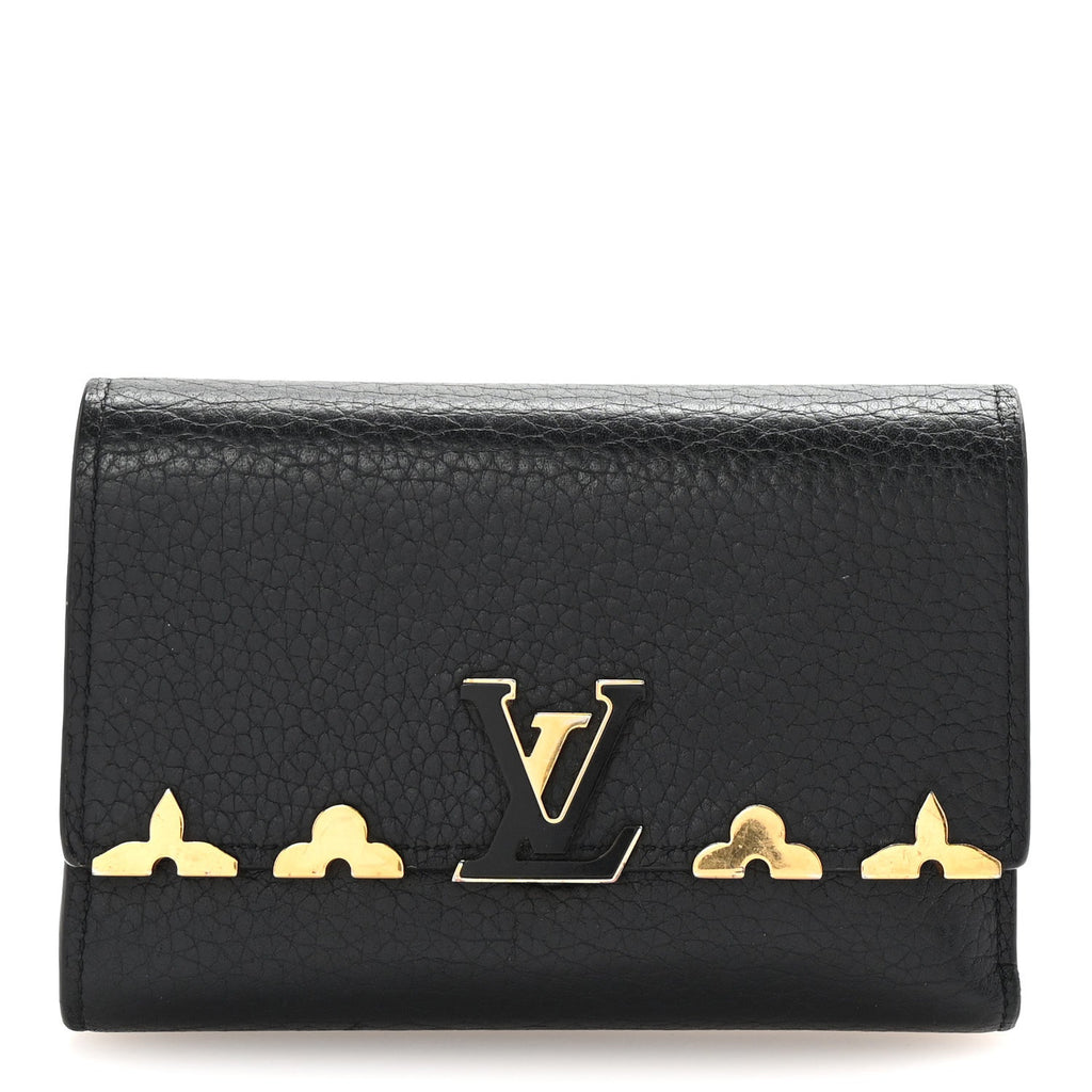Taurillon Embellished Capucines Compact Wallet Black