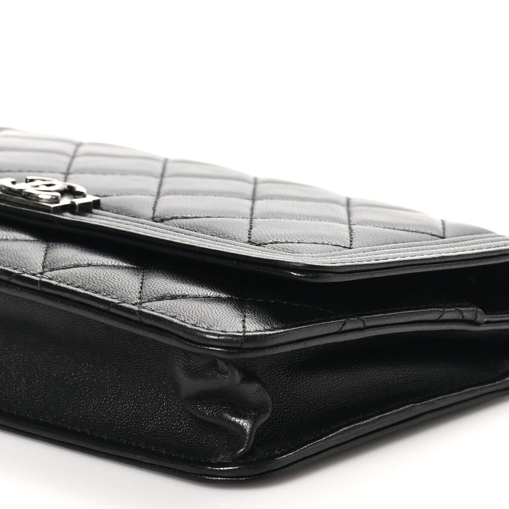 Lambskin Quilted Boy Wallet On Chain WOC Black