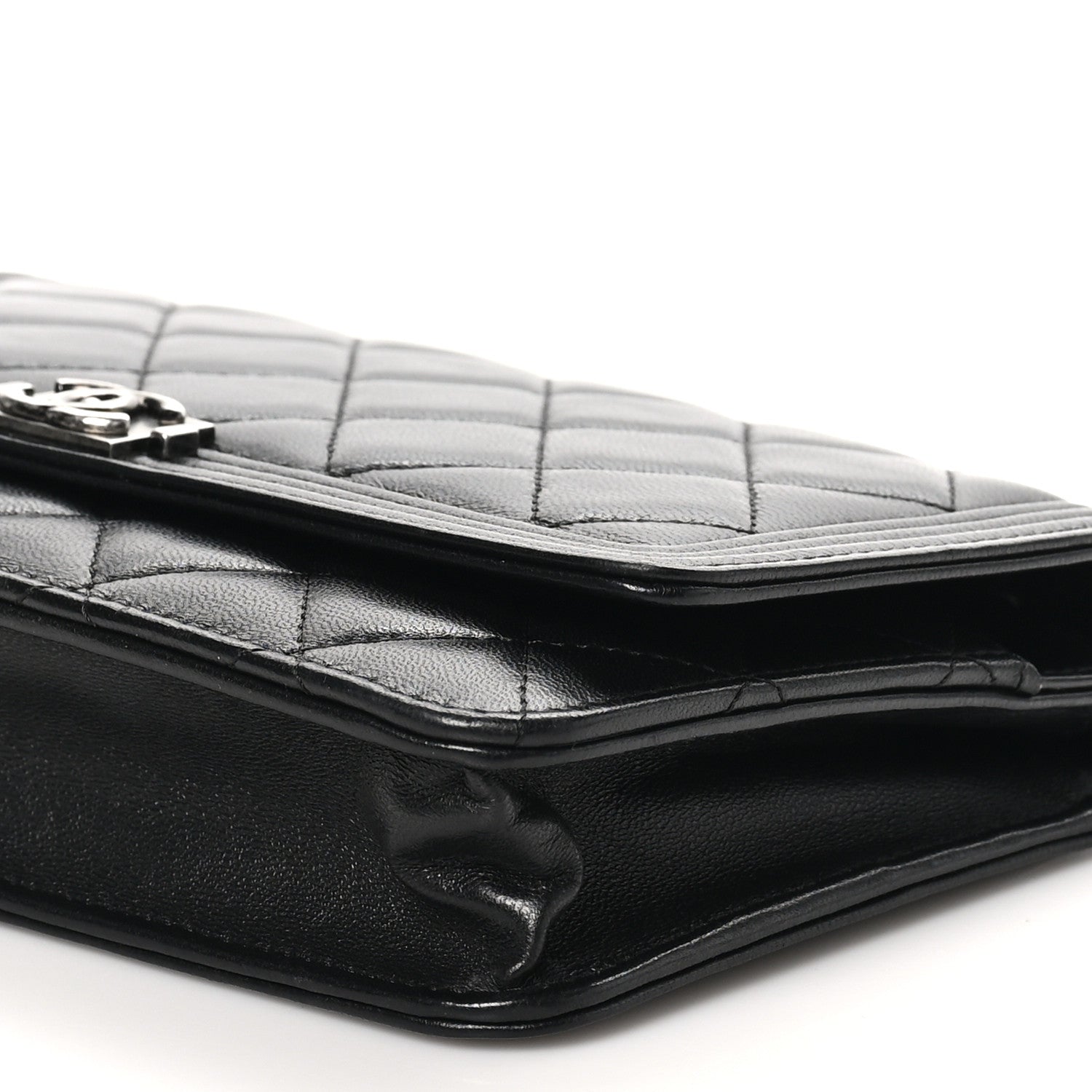 Lambskin Quilted Boy Wallet On Chain WOC Black