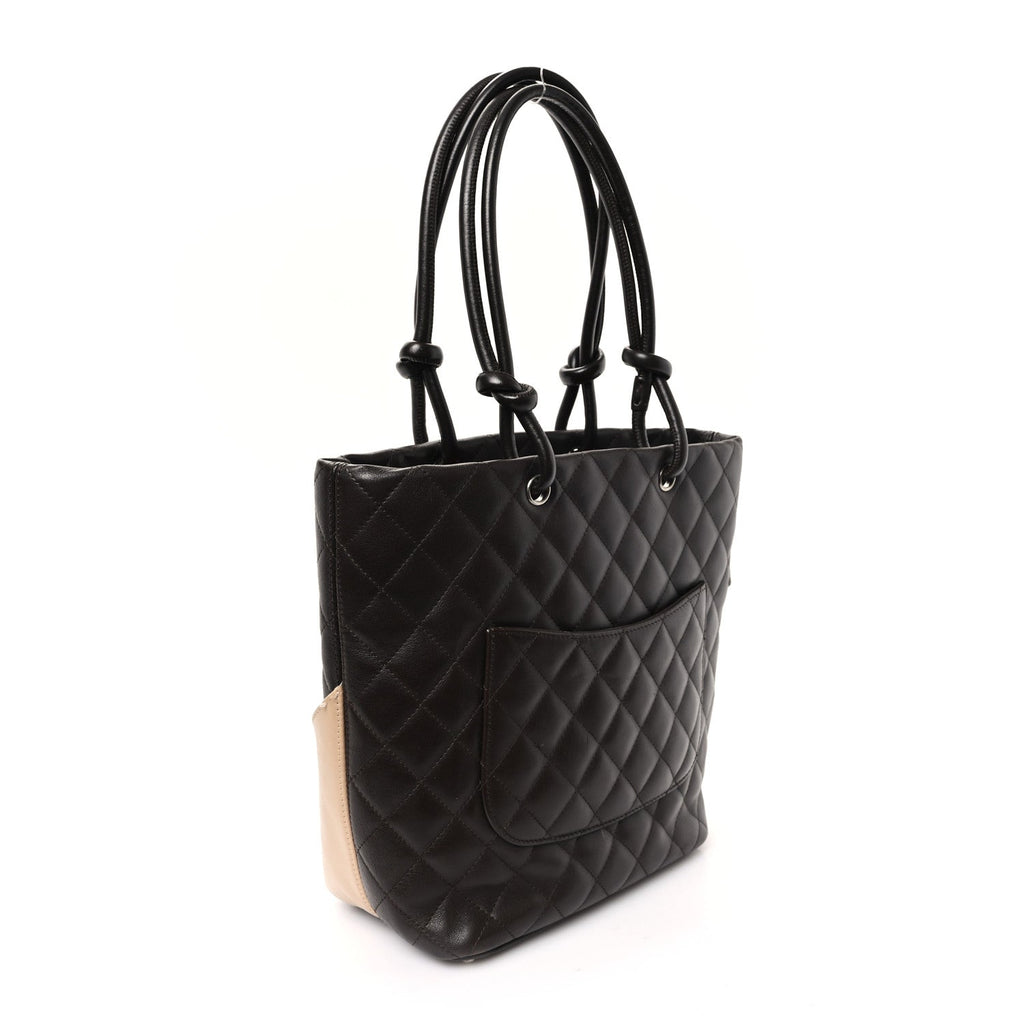 Calfskin Quilted Medium Cambon Tote Brown Beige