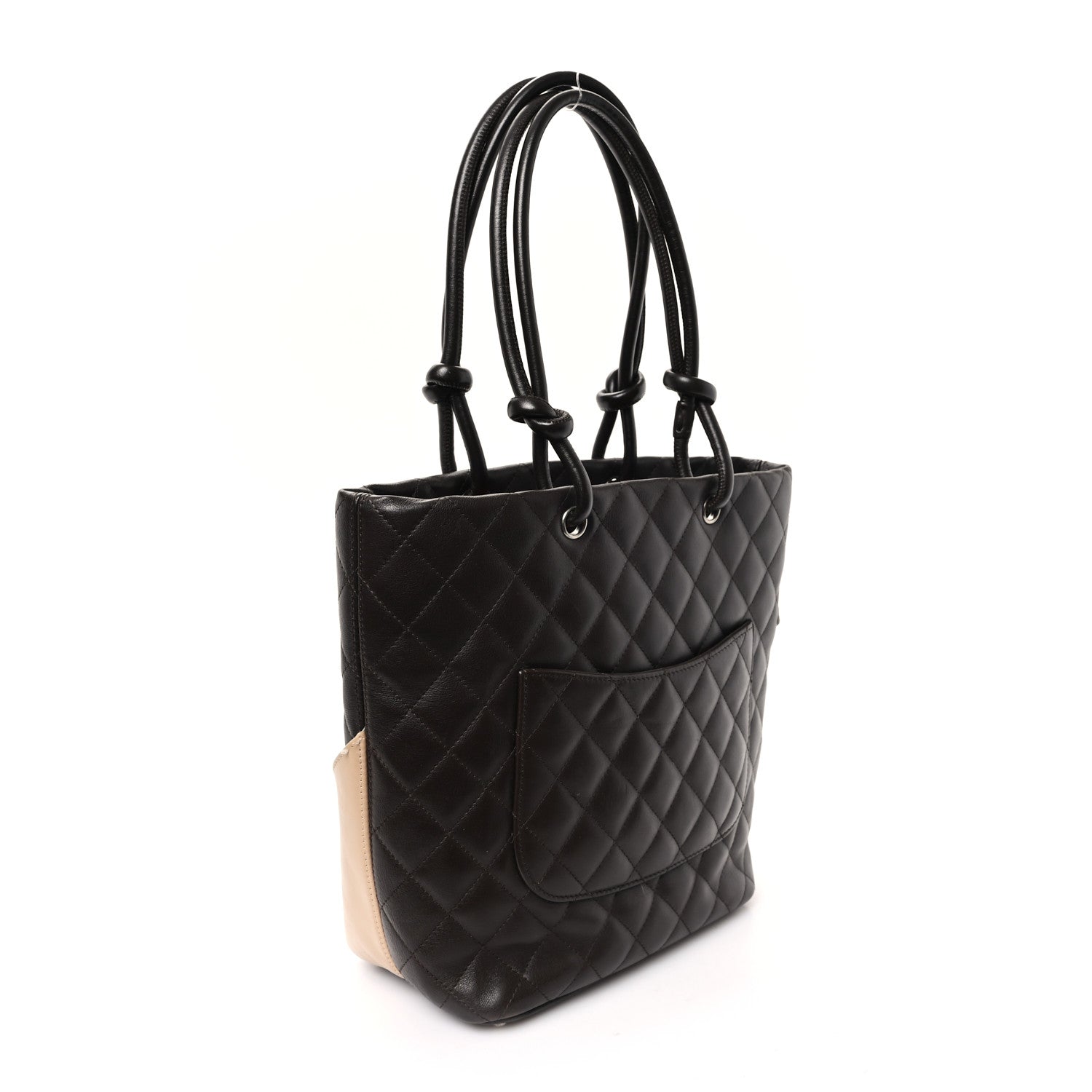 Calfskin Quilted Medium Cambon Tote Brown Beige