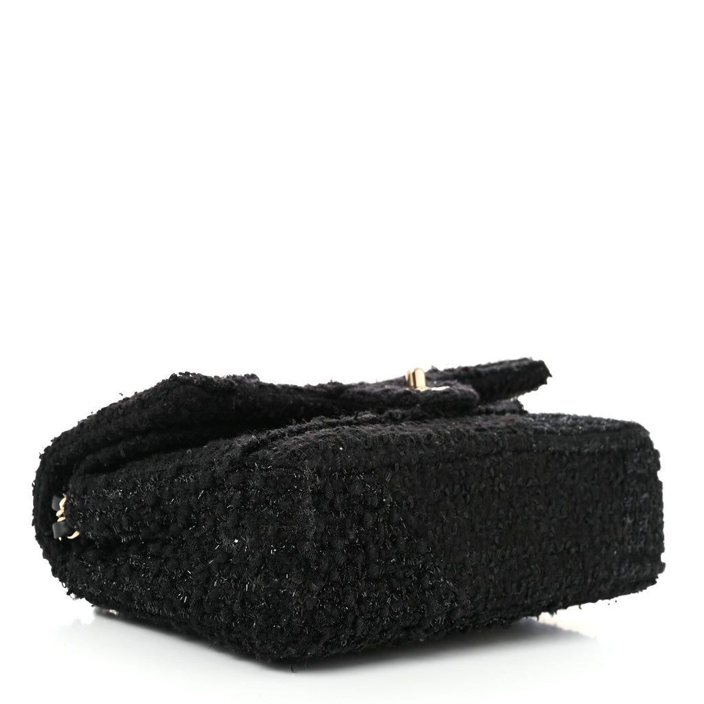 Tweed Sequin Patchwork Medium Double Flap Black