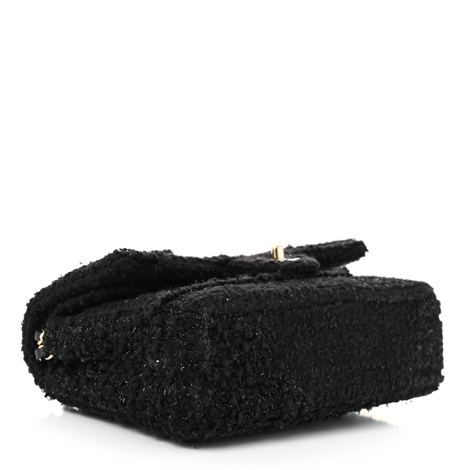 Tweed Sequin Patchwork Medium Double Flap Black