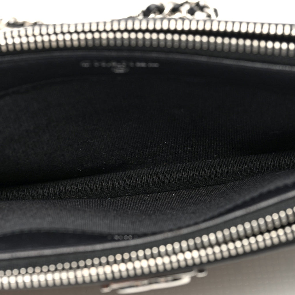 Calfskin Crystal Studded Small Boy Clutch With Chain Black