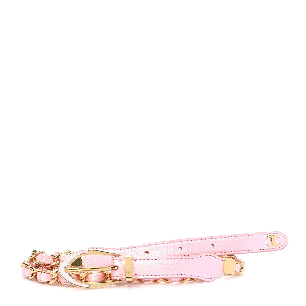 Iridescent Lambskin Metal Chain Belt M Light Pink
