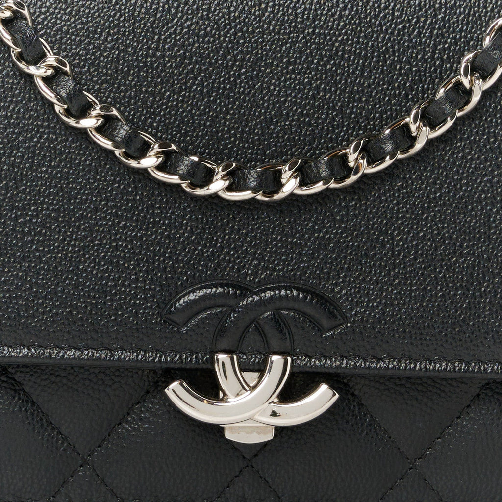 Grained Calfskin Quilted CC Box Wallet On Chain WOC Black