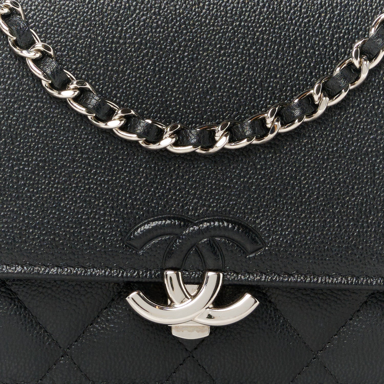 Grained Calfskin Quilted CC Box Wallet On Chain WOC Black