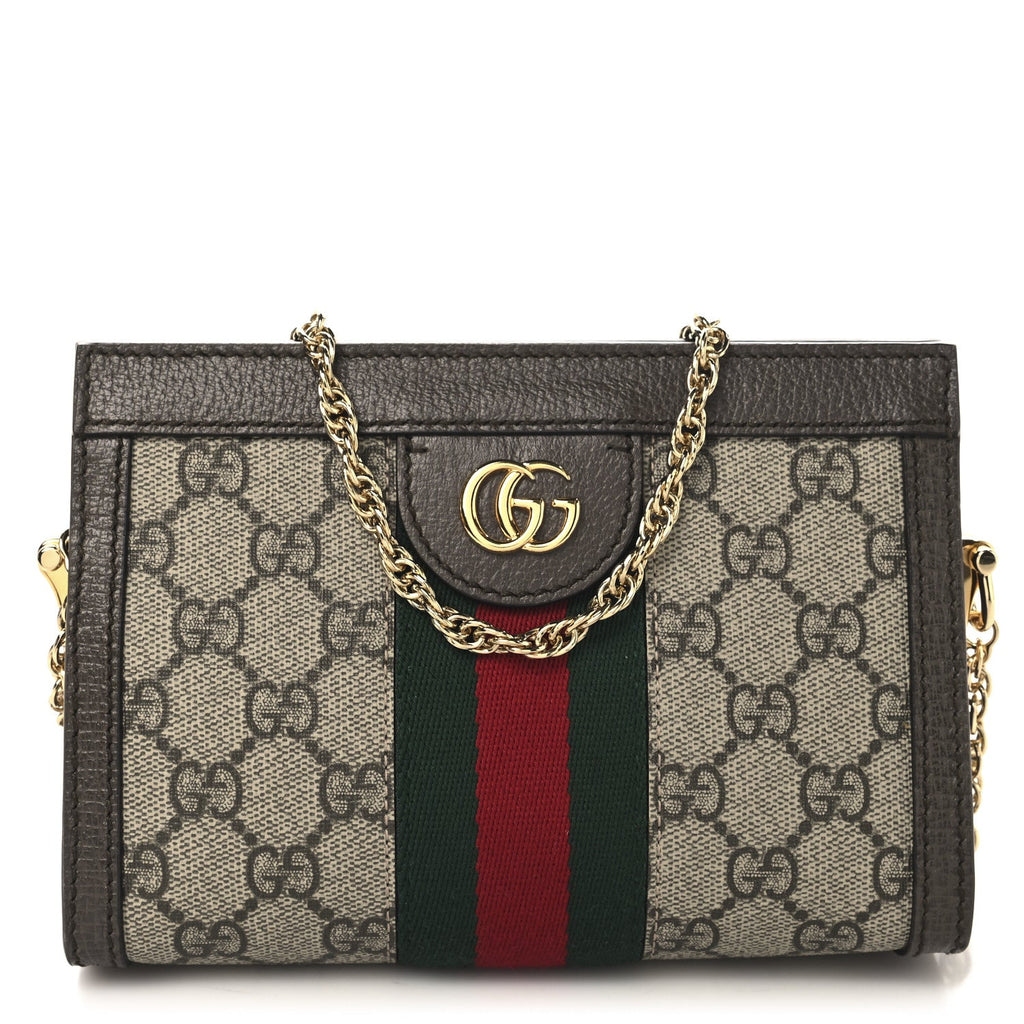 GG Supreme Monogram Textured Dollar Calfskin Web Mini Ophidia Chain Shoulder Bag Beige Ebony New Acero
