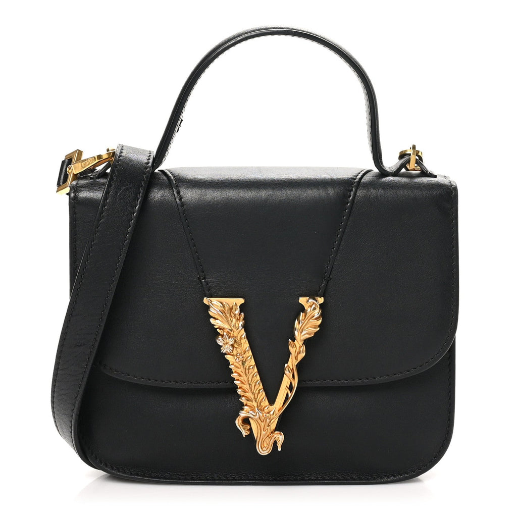 Vitello Barocco Virtus Small Top Handle Shoulder Bag Black