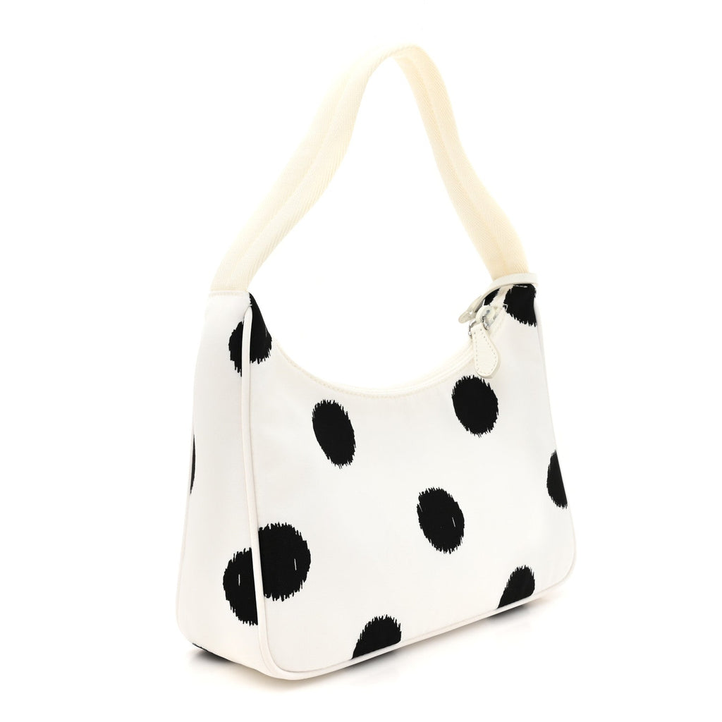 Tessuto Nylon Polka-Dot Mini Re-Edition 2000 Bag White Black