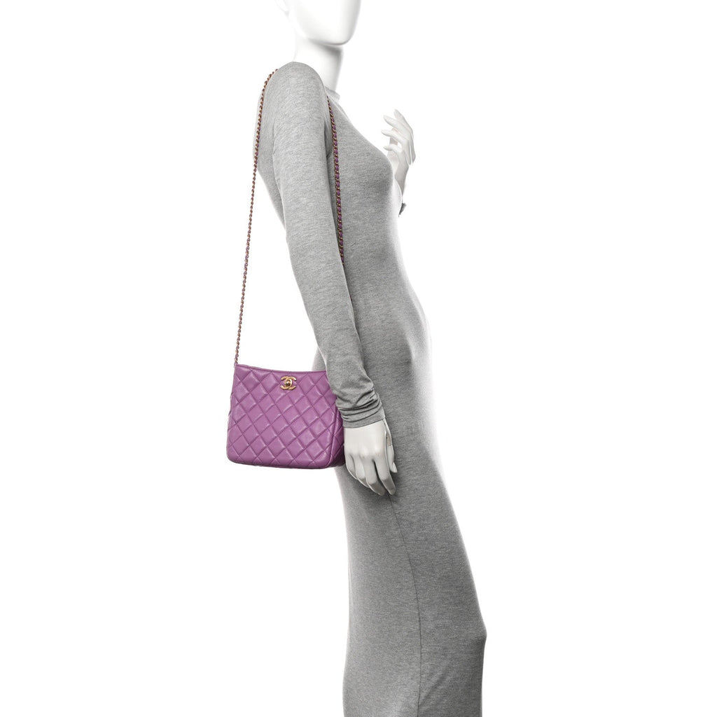 Lambskin Quilted Small Pearl Crush Hobo Purple