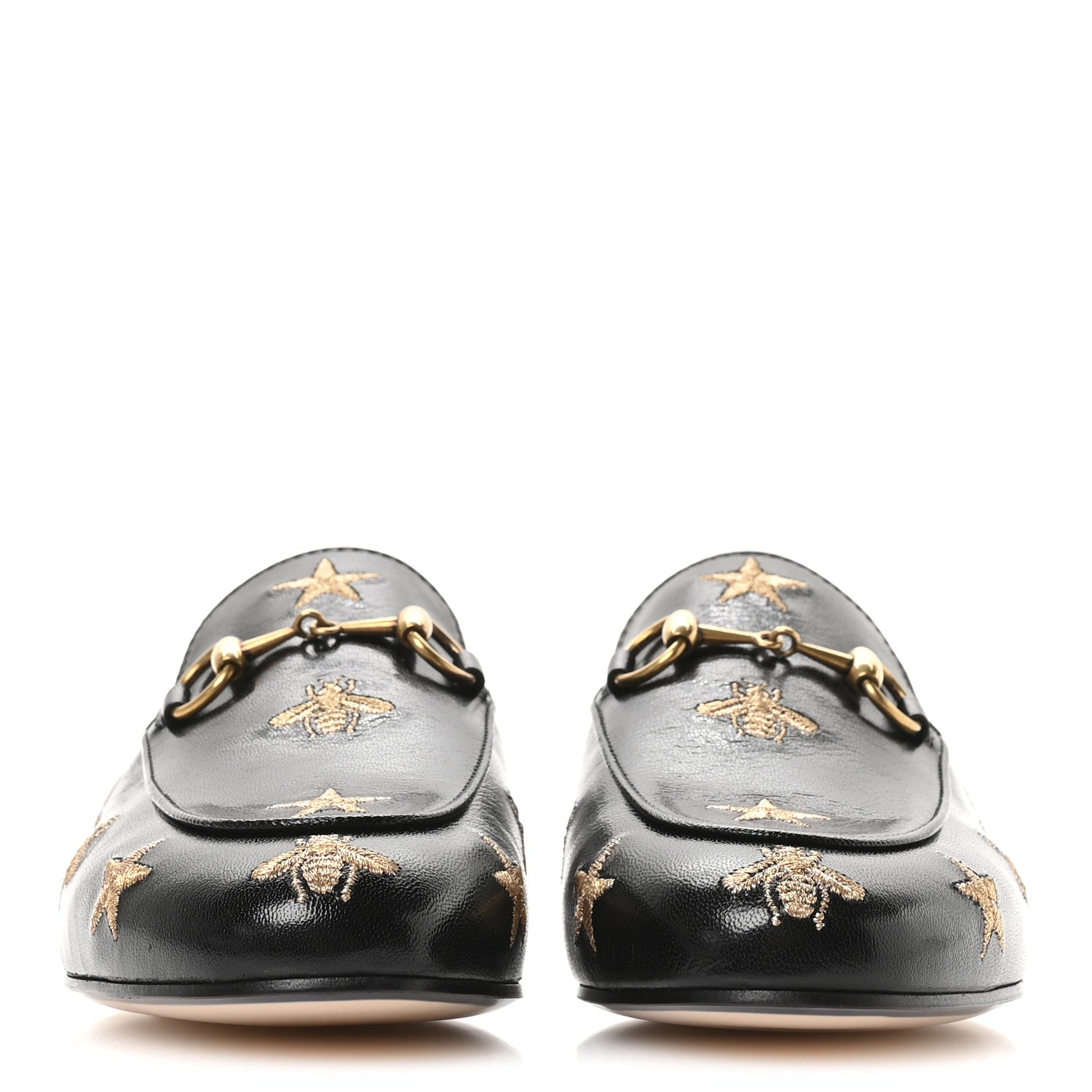 Goatskin Bee Star Embroidered Womens Princetown Slippers 35.5 Black