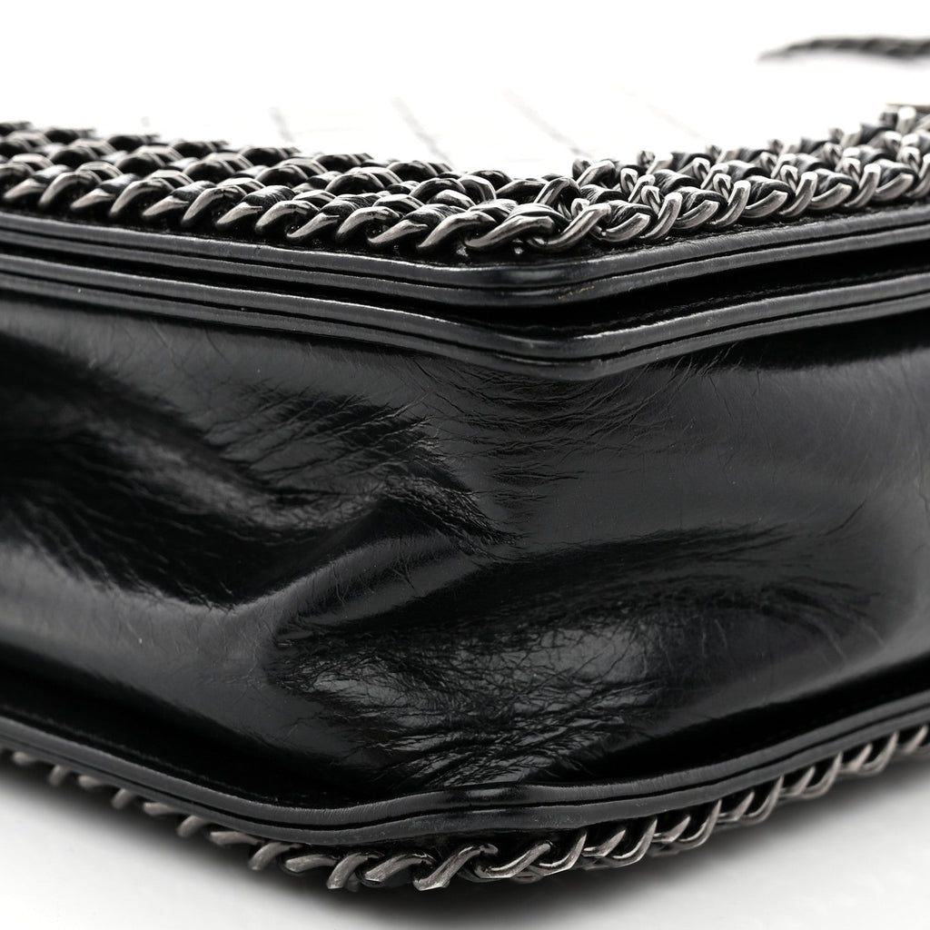 Glazed Calfskin Quilted New Medium Boy Chained Flap Black