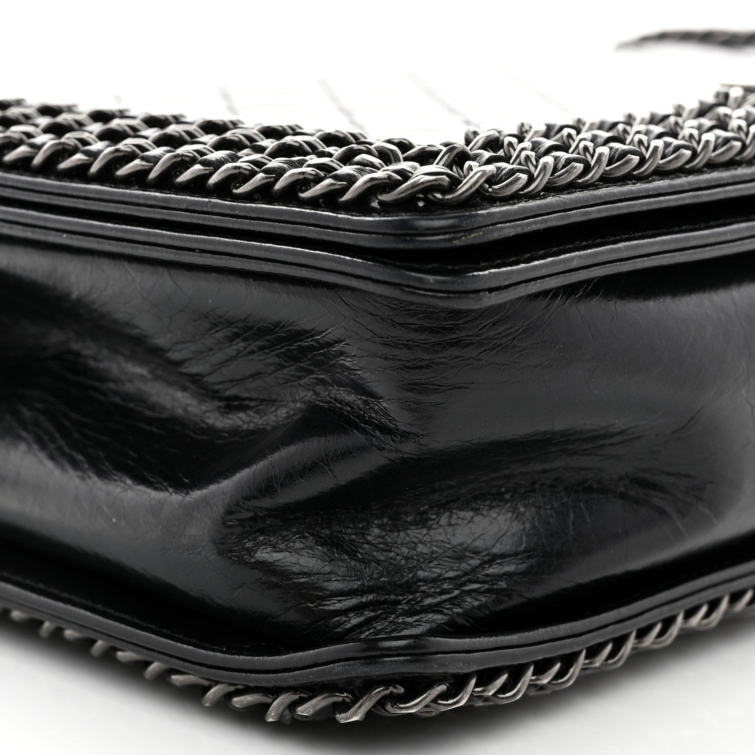 Glazed Calfskin Quilted New Medium Boy Chained Flap Black