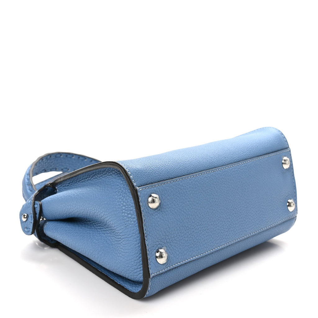 Cuoio Romano Selleria Macro Stitchings Mini Peekaboo Iconic Satchel Placca Argento Blue
