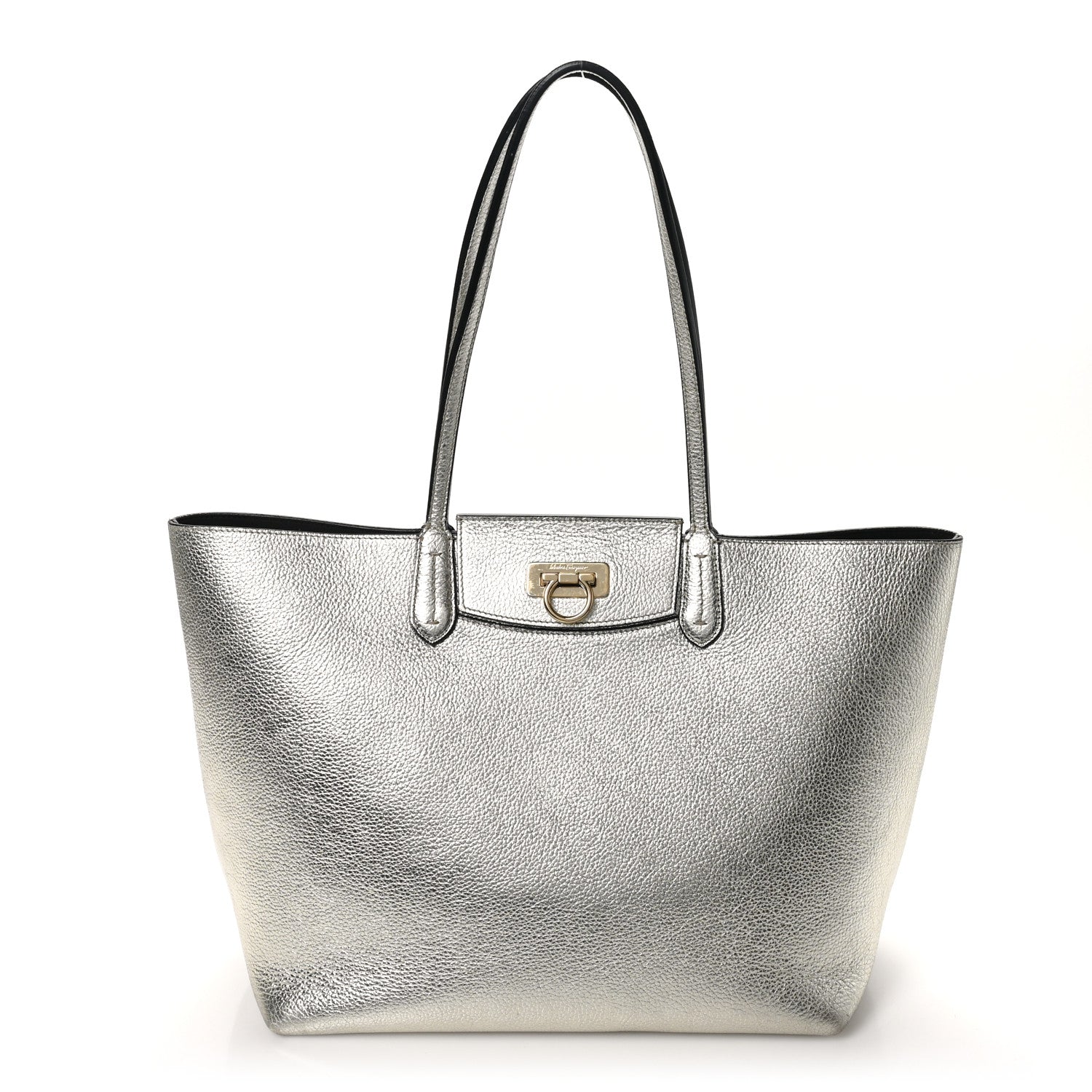 Metallic Grained Calfskin Travel Tote Silver