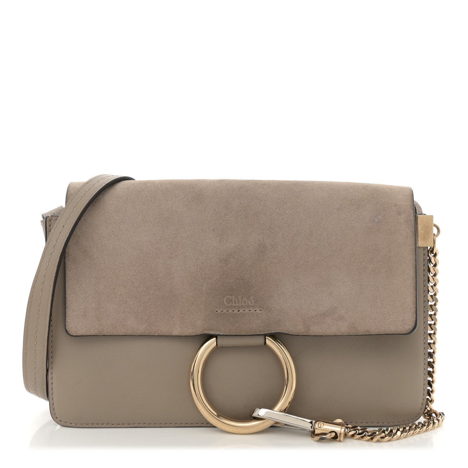 Suede Calfskin Small Faye Shoulder Bag Motty Grey