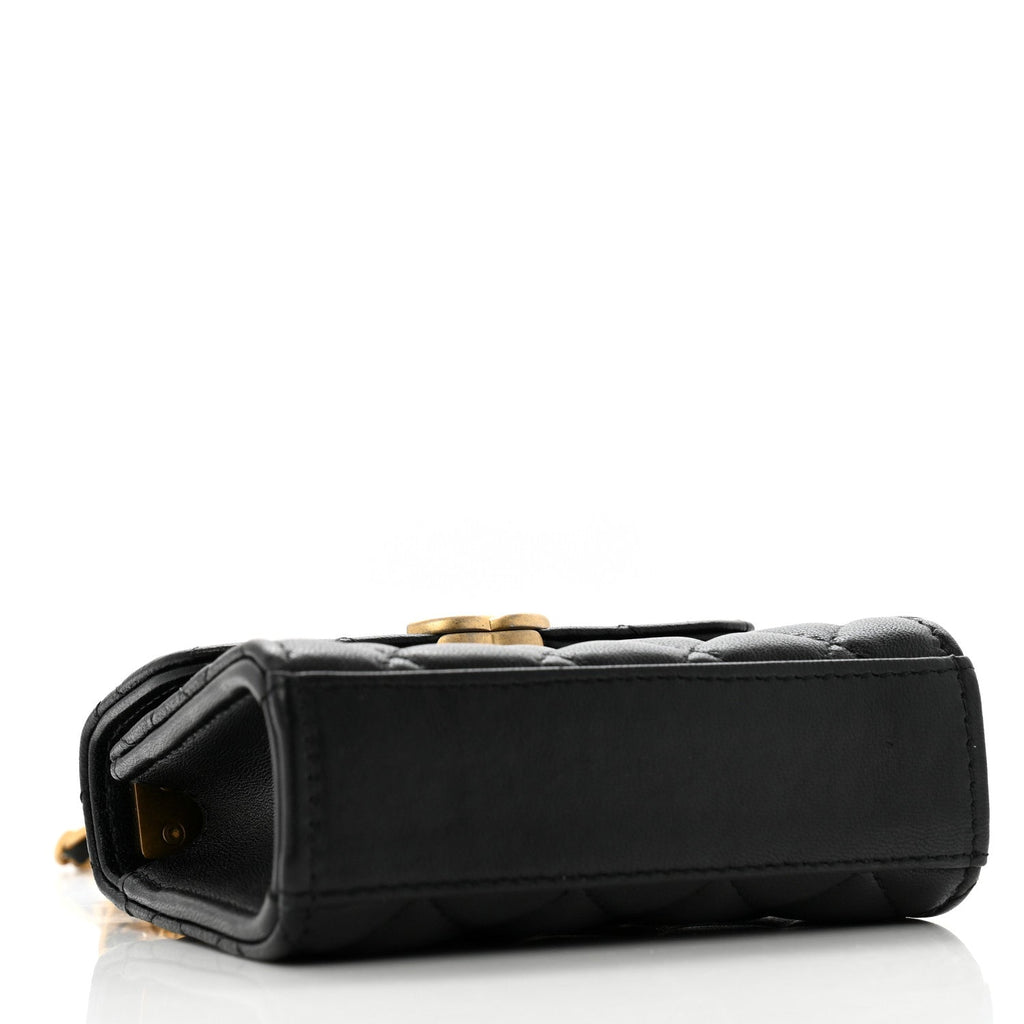 Lambskin Enamel Quilted Mini Top Handle Flap Black