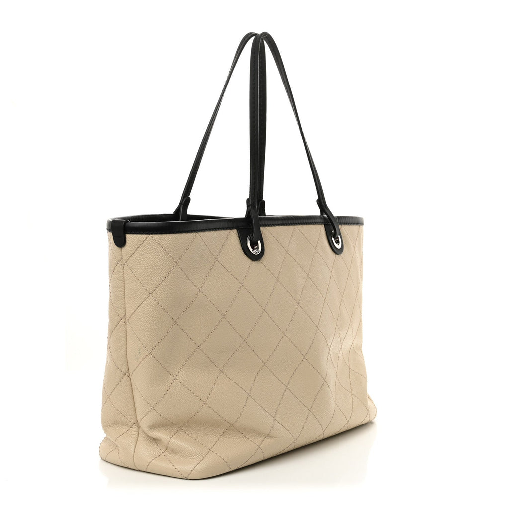Grained Calfskin Large Fever Shopping Tote Beige