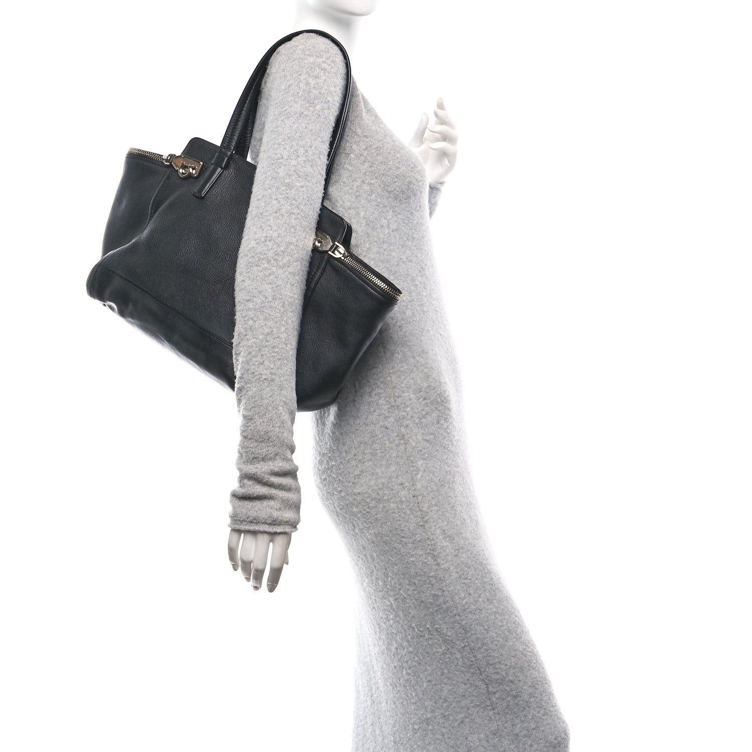 Calfskin Medium Verve Double Zip Tote Black