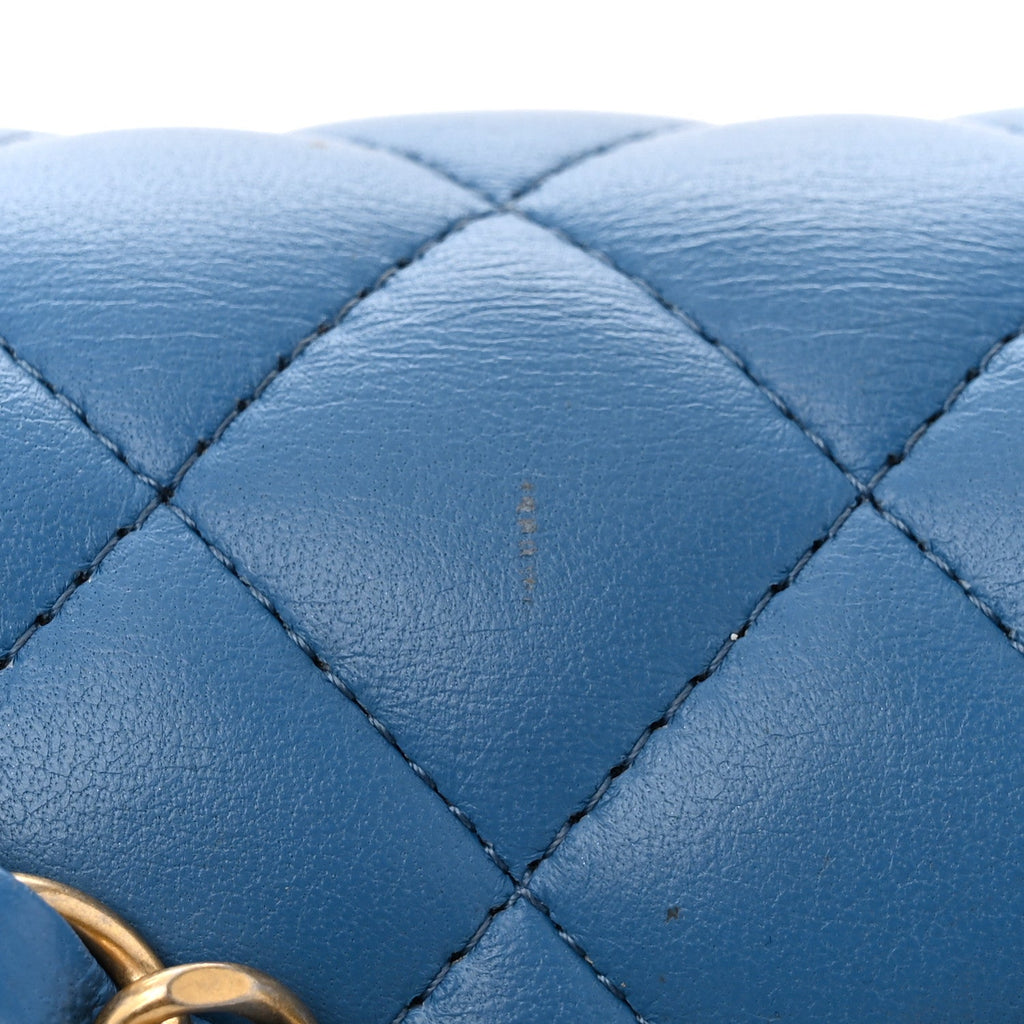 Lambskin Quilted Mini Rectangular Flap Blue