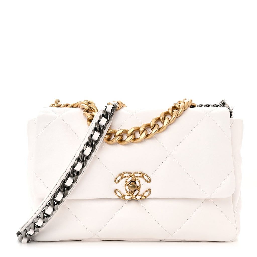 Lambskin Quilted Large Chanel 19 Flap White